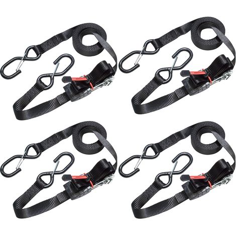 Master Lock 3056EURDAT Sangle d'Arrimage avec Crochets et Cliquet, Noir, 4,25m x 25mm Sangle, Pack de 4