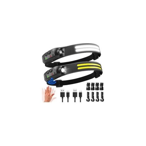 – Lampe frontale LED 2000 lumens – Éclairage 230° – Rechargeable USB – Capteur de mouvement – Étanche IPX5 – Autonomie 3-8h – Poids 0,14 lb-Crezuo