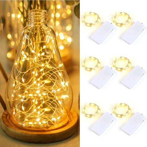 Wiederaufladbare LED-Lichterkette für den Innenbereich (6er-Pack), abnehmbares USB-C-Ladecase, 2 m langer Kupferdraht mit 20 LEDs, IP65 wasserdicht, für Vasen, Weihnachtsbäume und Tischdekorationen, w