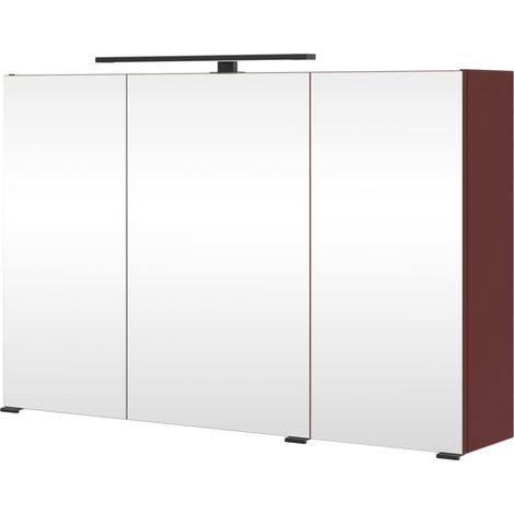 Badezimmer 3D-Spiegelschrank 100 cm Breite in rot, mit LED-Aufbauleuchte - ATELLA-03 (1/5)