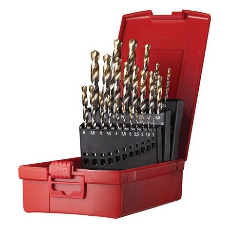 Set di punte a spirale A095 DIN 338 Tipo N D.1-10,5x0,5mm HSS 24 pezzi con scatola porta-strumenti