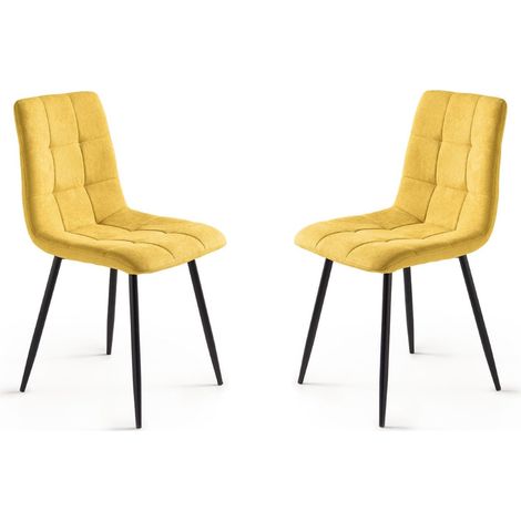 Sedia da pranzo in tessuto Giallo gambe metallo nere - KATERINE 2 sedie (1/5)