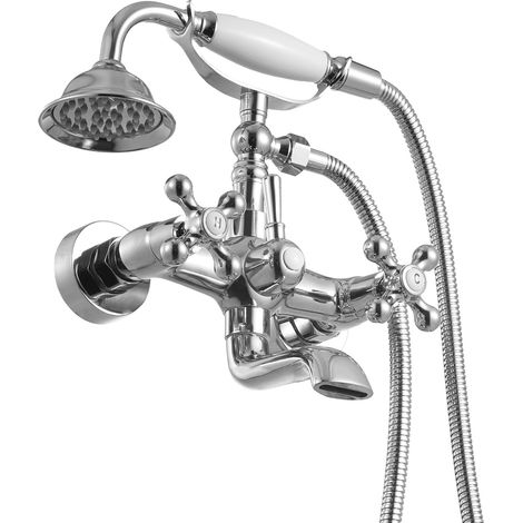 Mophorn Badewannenarmatur zur Wandmontage mit Handbrause, Retro-Design mit verstellbaren Schwenkarmen & 360°-Drehauslauf, Wasserhahn Wannenfüll Set in poliertem Chrom (1/5)