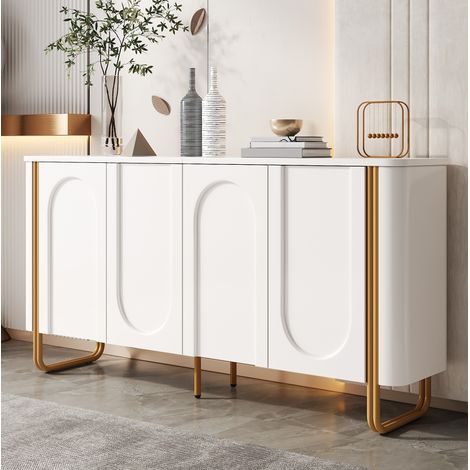 MODFU – Aparador 160x35x80,5 cm de MDF blanco con 4 puertas push-to-open y 4 compartimentos – Blanco (1/5)