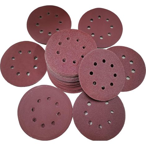 Disques de ponçage, disques à crochets et boucles de 5 po 8 trous, 40/80/120/240/320/600/800 Papier abrasif à grains variés (paquet de 70) (1/5)