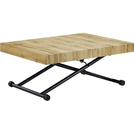 Tavolo allungabile e sollevabile 2 in 1 MDF e Acciaio Naturale e Nero - MORIALA (1/4)