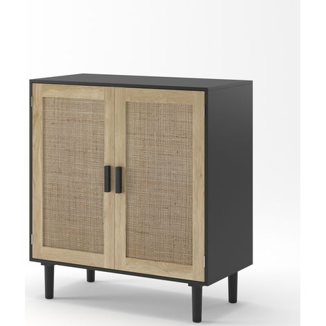 Credenza a 2 ante in rattan 80 cm nera MODENUIT (1/5)