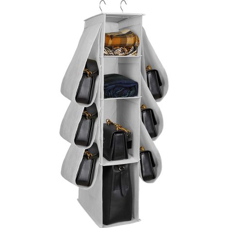 Support de Rangement pour Sac à Main 10 Compartiment Pochette à Suspendre Organiseur L'armoire pour Chapeau Vêtements Chaussures Gris (1/5)