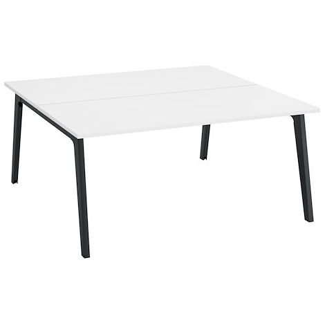 Pôle de 2 bureaux Exprim blanc + goulotte L 160 cm - piètement anthracite - Maxiburo