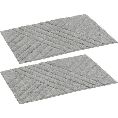 Tapis de bain - JUANIO - Lot de 2 - Coton - 70 x 45 cm - Gris absorbant