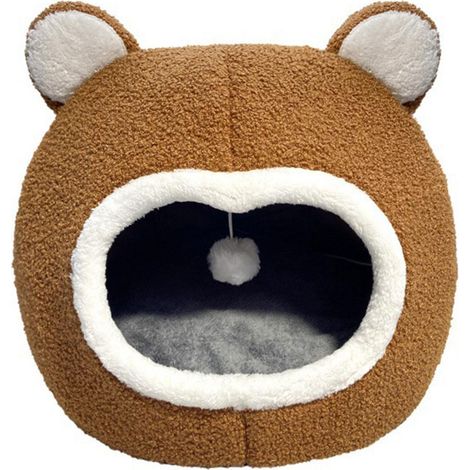 Lit pour chat avec boule moelleuse suspendue pour chats d'intérieur, peluche douce et chaude, ours brun, Design de maison L (1/5)