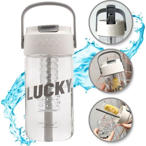 Botella, botella de agua con cesta y pajita 800 ml Lucky BD36