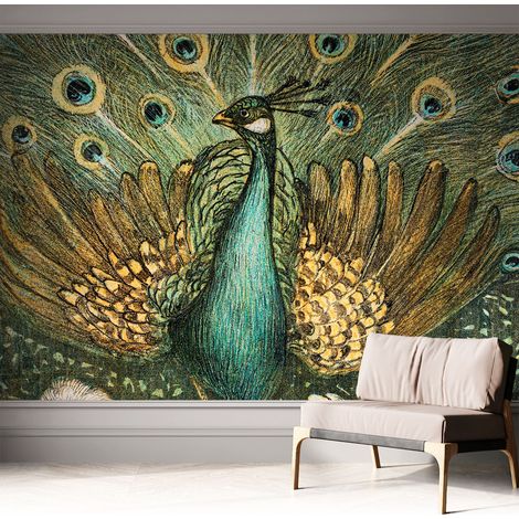 Papier peint autocollant adhésif avec imprimé installation simple qualité excellente sans désordre Paon majestueux 312x219 cm (1/5)