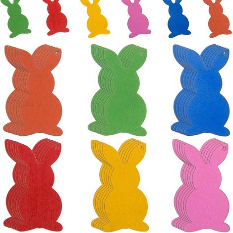 Ornement Lapin De Pâques - Bois Naturel - Découpe Creuse Avec Corde - Décoration Arbre Et Cadeau - Lot De 20 (1/5)