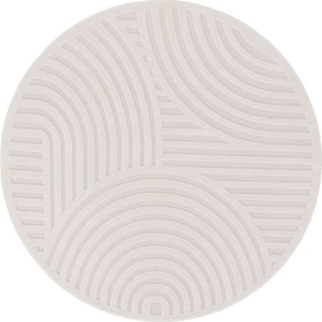 In-& Outdoor Teppich Wetterfest Balkon Küche Wohnzimmerteppich Geometrisch 3D 120 cm x 120 cm x 14 mm Creme Rund (1/4)