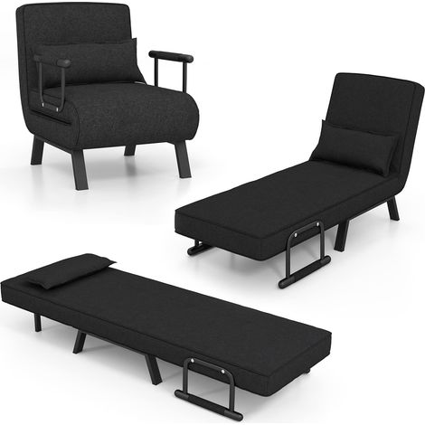 Fauteuil 4 en 1 avec fonction lit, canapé-lit avec dossier réglable en 6 positions et coussin amovible et siège rembourré, fauteuil relax pliable pour la maison, le bureau (noir) (1/5)