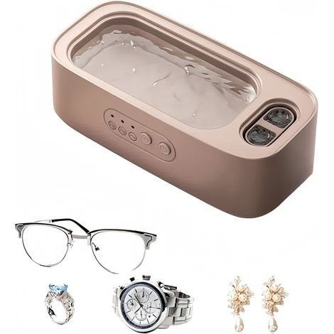 Nettoyeur ultrasonique portable rechargeable, 3 vitesses, deux chambres de nettoyage, nettoyage haute fréquence 48 kHz, fonctionnement en un clic (Rose) (1/5)