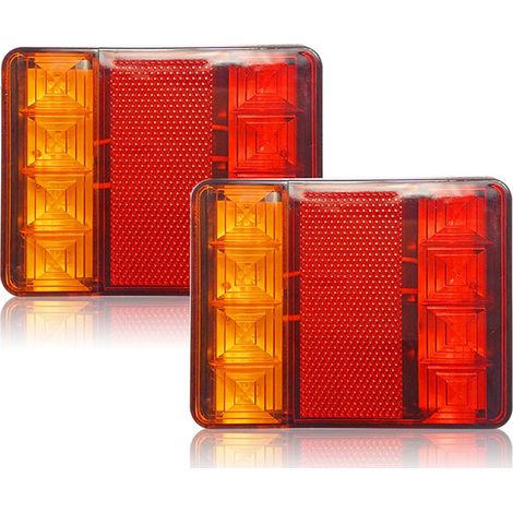 Feux arrière à LED (lot de 2) homologués E8, multifonctionnels, pour remorque, avec clignotants et feux stop ultra-lumineux (jaune/rouge), étanches IP65, pour camions et remorques (120 x 95 x 2 mm). (1/5)