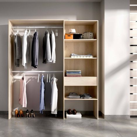 Dmora – Armoire Dgarut 160x40x187 cm – Structure dressing avec 4 étagères et 2 barres penderie – Chêne mélaminé résistant aux chocs - 160x40h187 (1/4)