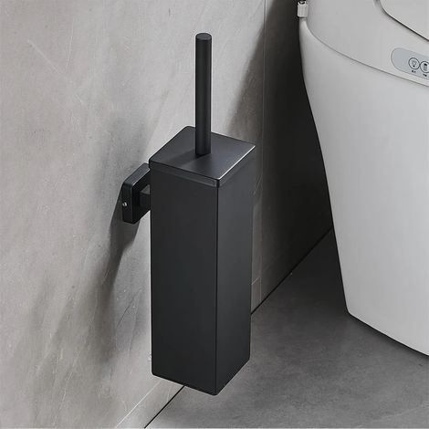 Brosse WC murale noire (Wall-Black) - Outil de nettoyage en acier inoxydable 304 - Accessoires de salle de bain sans perçage (1/5)