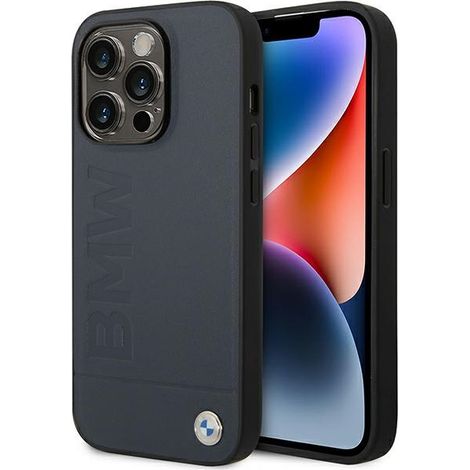 Coque rigide en cuir bleu marine BMW BMHMP14XSLLNA pour iPhone 14 Pro Max 6,7 pouces, avec marquage à chaud et compatible MagSafe. (1/5)