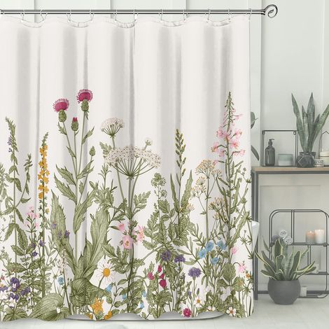 180 x 180 cm Duschvorhang mit grünem Blumenmuster, wasserdichter bedruckter Duschvorhang, inklusive 12 Haken, Badezimmeraccessoire.