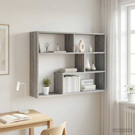 vidaXL Wall Shelf Wall-Mounted Grey Sonoma 95 x 20 x 69.5 cm (1/5)
