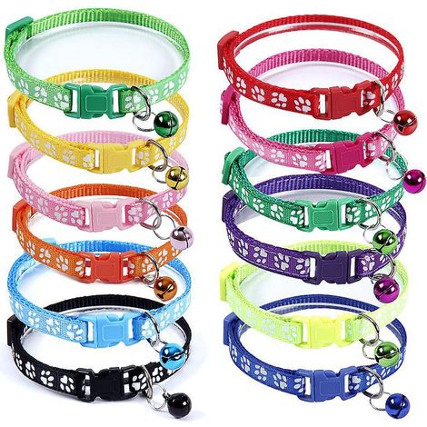 12-teiliges, verstellbares Anti-Würgehalsband-Set für Katzen mit Glöckchen und Sicherheitsverschluss, Schnellverschluss (1/5)