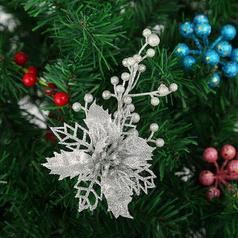 Set mit 10 künstlichen Weihnachtssternen (15 cm) mit Metallclip und Glitzer (1/5)