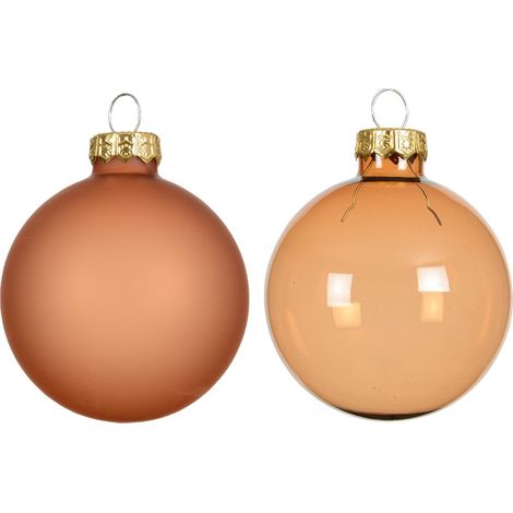 Christbaumkugeln Brandy Orange 3 x transparent & 3 x matt Ø 6 cm aus Glas - 6er Set