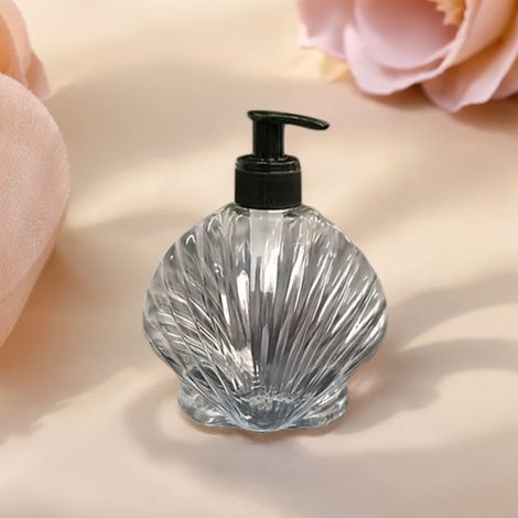 Flacons distributeurs de savon transparents design coquille, flacon distributeur en plastique vide rechargeable avec pompe, pour lotion, gel douche, shampoing et après-shampoing (1/4)
