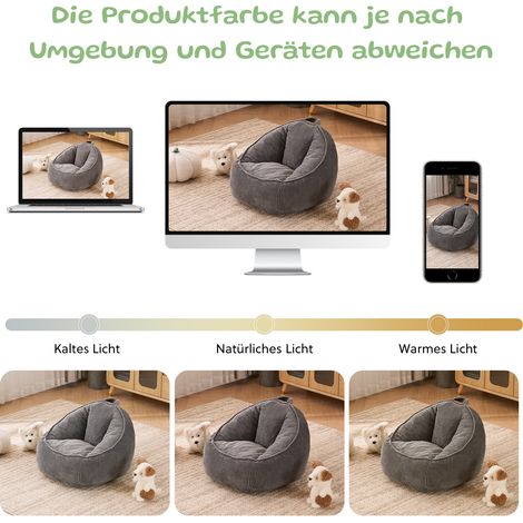Pouf enfant 69x72x51 cm gris clair, assise enveloppante en tissu peluche, lecture et détente MEUBLIV (1/5)