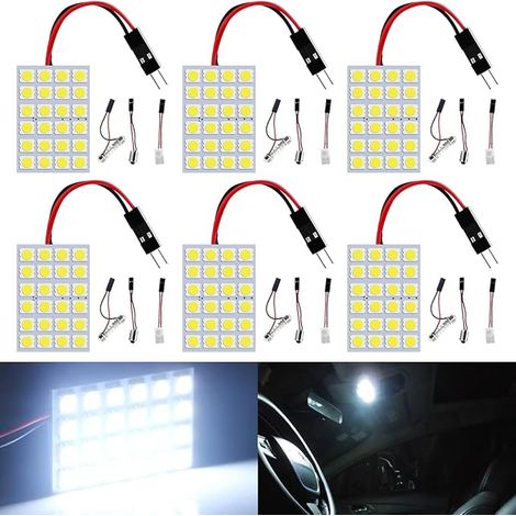 C5W H6W T4W T10 W5W LED Bulb, White, 6 Pieces 3 Adapters 12V Festoon BA9S Dome Light for Car Interior Lighting/Trunk Lighting (1/3)