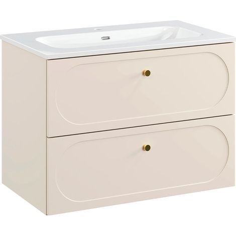Meuble simple vasque encastrée 80cm Sanae Beige sable (1/5)