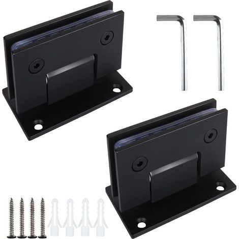 Lot de 2 charnières de porte de douche en verre à 90 degrés, pièces de rechange noires, clips de porte de salle de bain en acier inoxydable pour 8 à 12 mm (1/5)