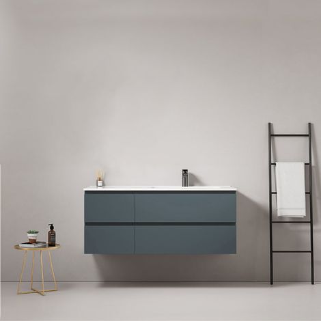 Mobile bagno sospeso 120 cm Blu Mare Lavabo a Destra in Ceramica Senza Specchio - Fiji Paint (1/5)