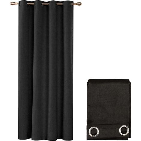Rideau de Porte ou Fenêtre 140x280 cm Tissu Tressé Semi-Transparent Couvrant Oeillets en Acier - Noir (1/5)