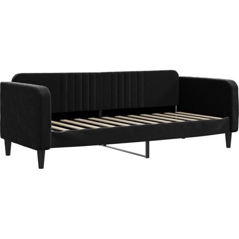 Canapé-lit en velours noir (matelas non inclus), 80 x 200 cm (1/5)