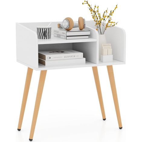 COSTWAY Comodino 50 x 32 x 58cm, Tavolino Moderno con Mensole Aperte, Gambe in Metallo e Poggiapiedi Regolabili, Comò Ideale per Soggiorno e Camera da Letto (Bianco,1) (1/5)