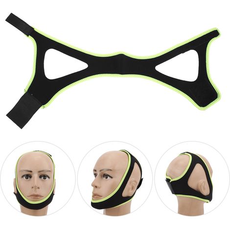 Sangle Mentonnière Anti Ronflement Ajustable et Respirante - Solution pour Apnée du Sommeil avec Bordure Fluorescente Verte