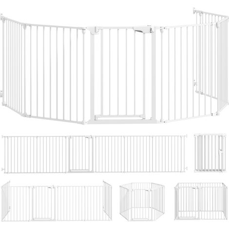 Puerta para mascotas, barrera plegable de 6 paneles con puerta, color blanco