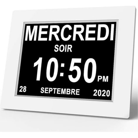 Horloge Calendrier Numérique - Auto Dimming pour Les Personnes Âgées / Alzheimer et les enfants -Blanc (1/5)