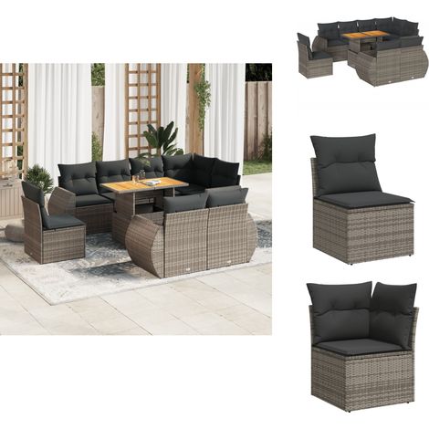 Salon de jardin 9 pcs avec coussins gris résine tressée - Ensemble De Canapés De Jardin - Ensembles De Canapés De Jardin - Ensemble De Canapés D'extérieur - Ensemble De Canapés De Patio (1/5)
