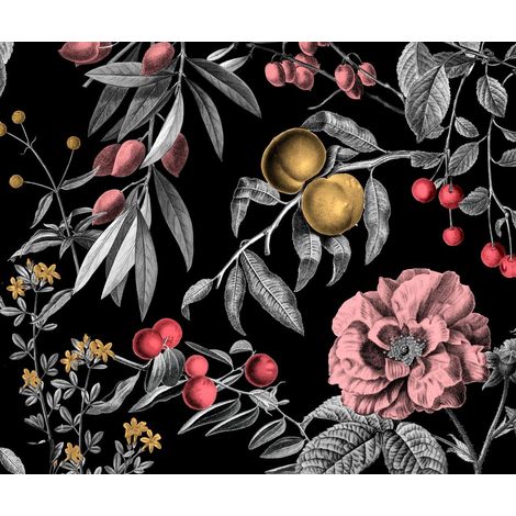 Tela decorativa para exteriores Oxford - motivo de flores otoñales sobre fondo negro I DR257 (1/5)