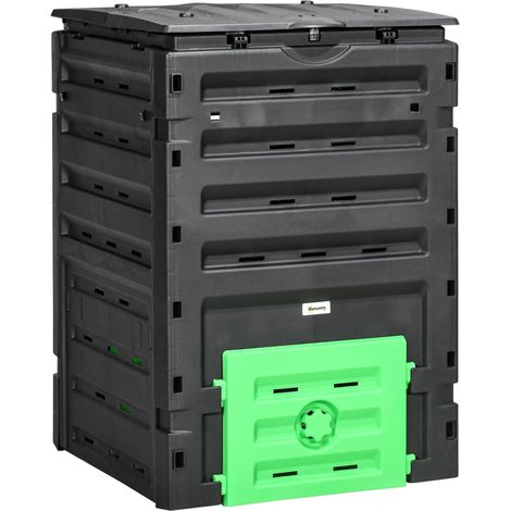 Composteur de jardin 450 L, bac composteur pour jardin, 80 aérations et 2 portes coulissantes, 69 x 71 x 103 cm, noir