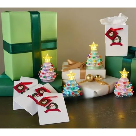 Ensemble de 4 mini sapins de Noël nostalgiques - C - Ensemble de 4 mini sapins de Noël