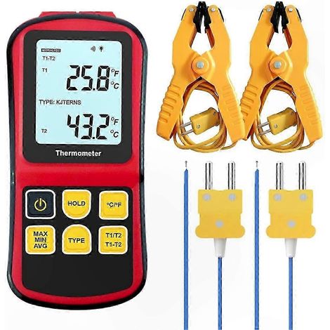 Thermomètre numérique à thermocouple K avec 2 pinces de température et sonde à 2 fils (1/5)
