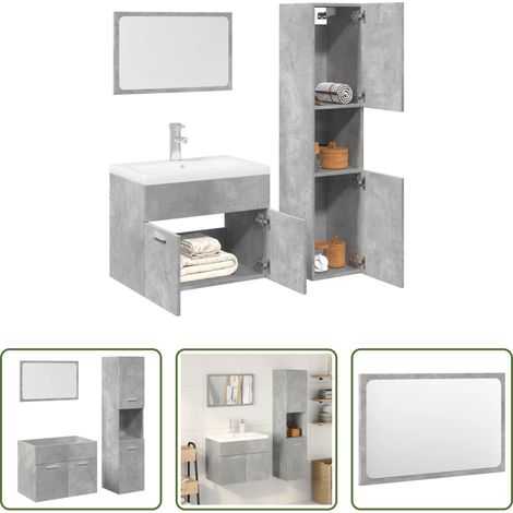 vidaXL Miroir de maquillage -  Ensemble de meubles de salle de bain 3 pcs gris béton (1/5)