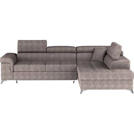 Canapé d'angle convertible tissu MARIDO - Coffre et appuis-tête réglables angle droit-Marron clair-angle droit (1/5)