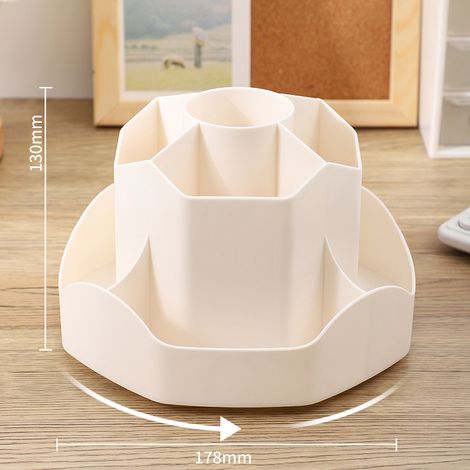 Organizador de escritorio giratorio Euqvunn, portalápices con 9 compartimentos independientes, organizador de escritorio de 360°, portalápices moderno (beige) (1/3)